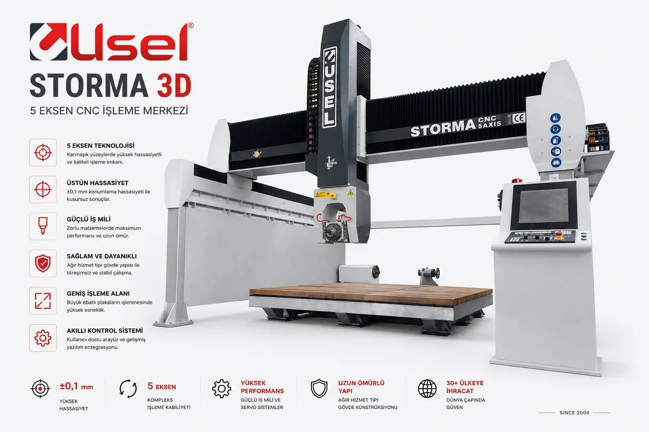 USEL 5 Eksen Köprü Tipi 3D İşleme Merkezi — alüminyum ve metal parçalarda 3 boyutlu blok işleme, 0,1 mm hassasiyetli CNC işleme