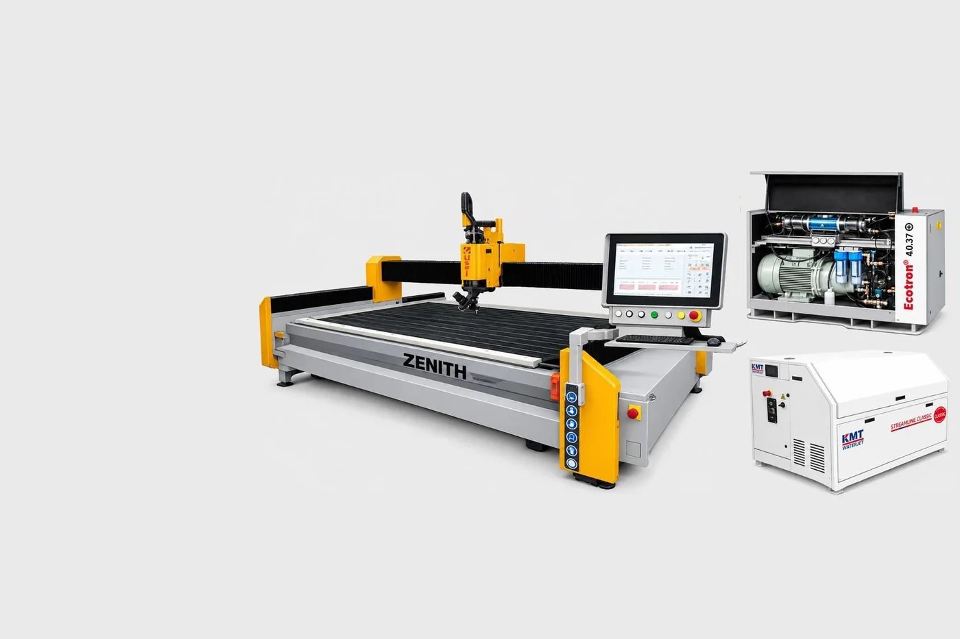 USEL Zenith CNC Waterjet Kesim Makinası — soğuk kesim ile mermer, granit, cam, metal ve kompozit için su jeti